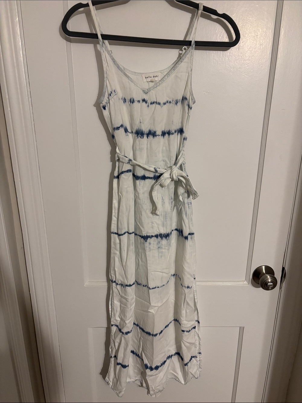 Bella Dahl White and Navy Tie-Dye Spaghetti Strap Maxi Dress